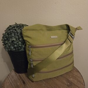 BAGGALLINI Big Zipper Bagg RFID Green Nylon Triple Zip Crossbody Messenger Bag